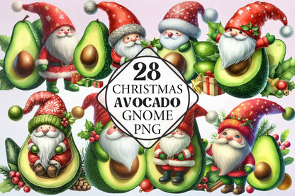 Christmas Avocado Gnome PNG Bundle 28 Festive Clipart Designs