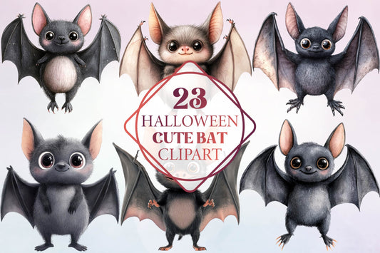 23 Halloween Cute Bat Clipart PNG Bundle
