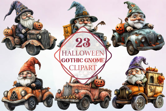 23 Halloween Gothic Gnome Clipart Bundle