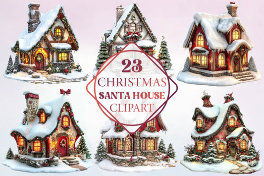 23 Christmas Santa House Clipart Bundle
