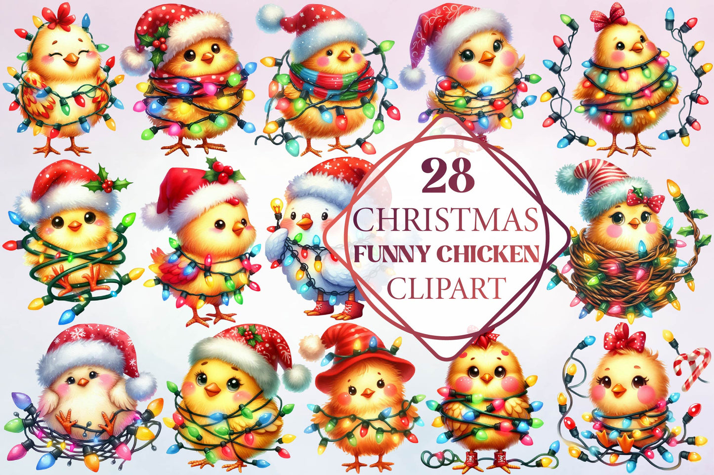 28 Christmas Funny Chicken Clipart Bundle