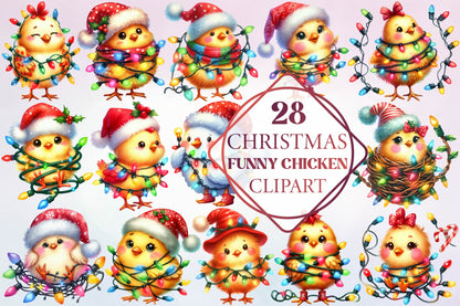 28 Christmas Funny Chicken Clipart Bundle