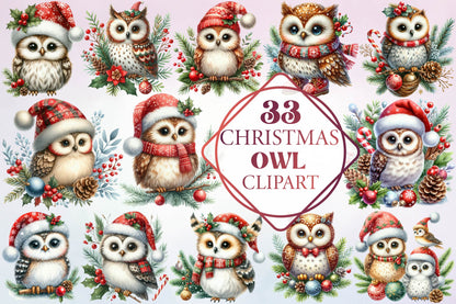 33 Christmas Owl Clipart Bundle