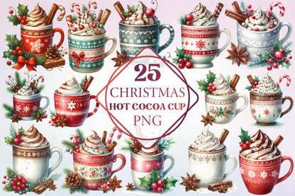 Christmas Hot Cocoa Cup PNG Clipart Bundle