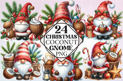 Christmas Coconut Gnome Clipart Bundle 24 Holiday Gnome PNG Designs