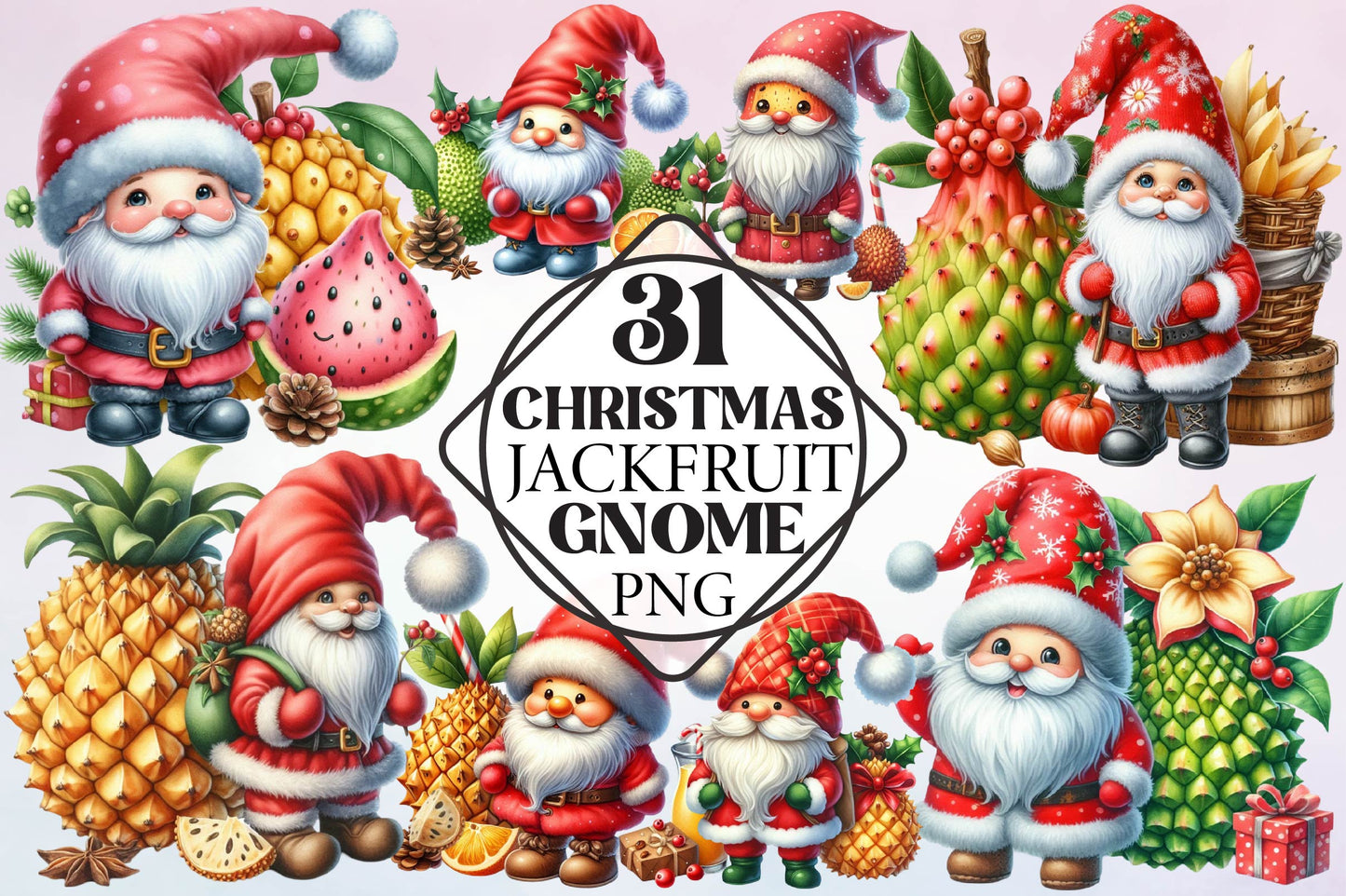 31 Christmas Jackfruit Gnome Clipart Bundle