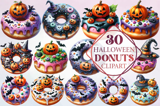 30 Halloween Donut Clipart PNG Bundle