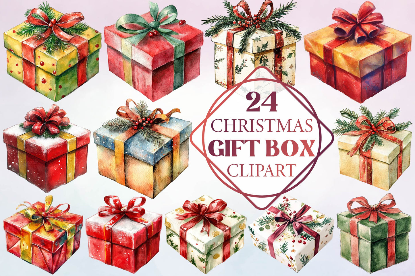Christmas Gift Box Clipart Bundle 24 Holiday Present PNG Designs