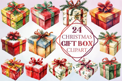 Christmas Gift Box Clipart Bundle 24 Holiday Present PNG Designs