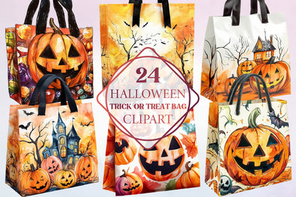 24 Halloween Trick or Treat Bag Clipart PNG Bundle