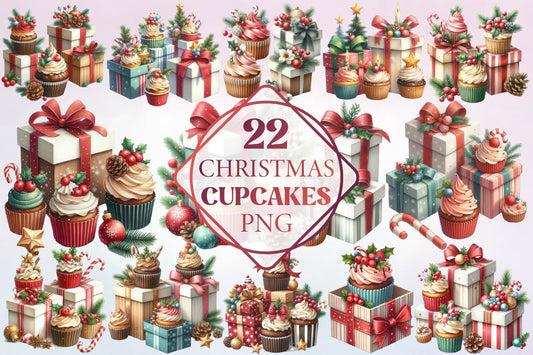 Christmas Cupcake PNG Clipart Bundle