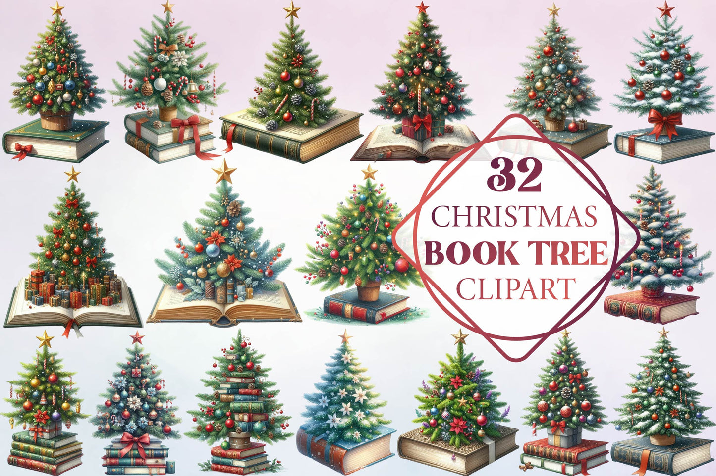 Christmas Book Tree Clipart Bundle 32 Festive Christmas Tree PNG Designs