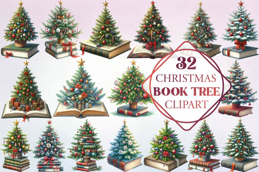 Christmas Book Tree Clipart Bundle 32 Festive Christmas Tree PNG Designs