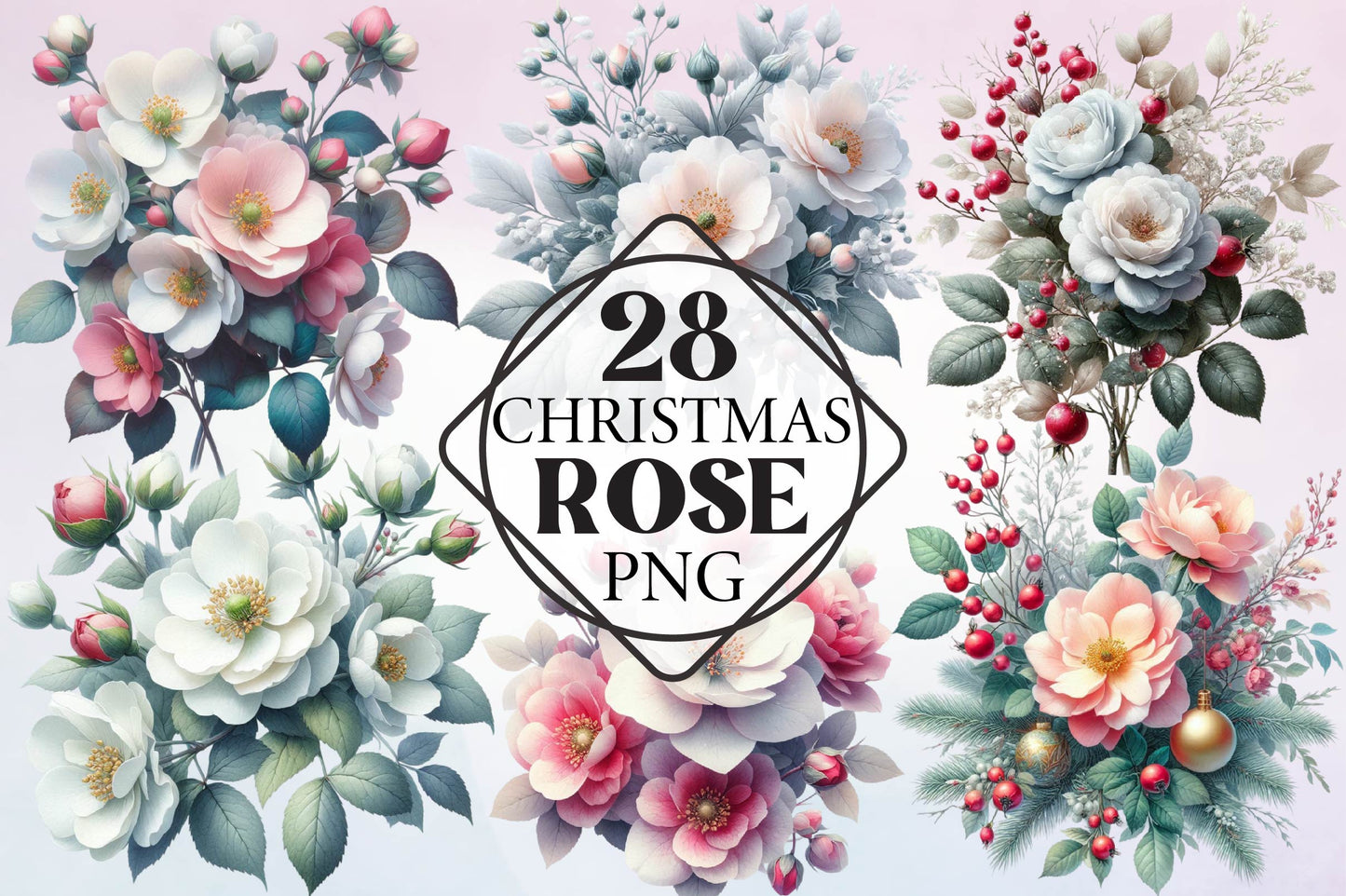 Christmas Rose PNG Bundle 28 Winter Floral Designs