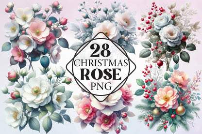 Christmas Rose PNG Bundle 28 Winter Floral Designs