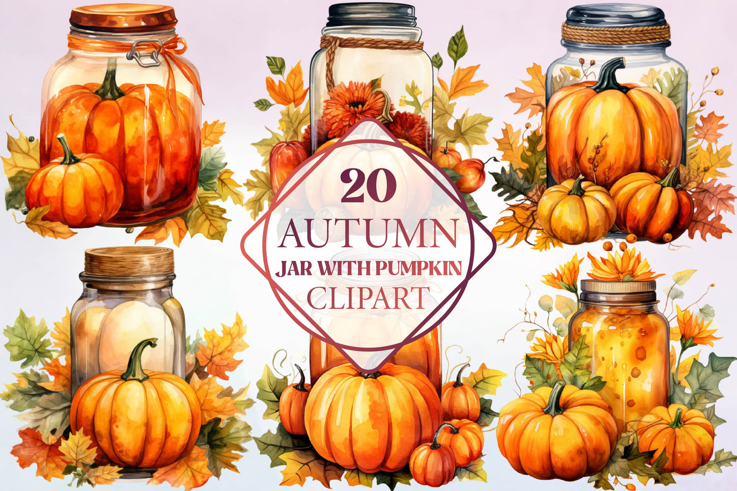 Autumn Pumpkin Jar Clipart Bundle 20 Fall Pumpkin Jar Designs