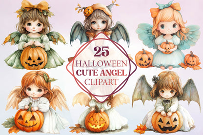 25 Halloween Cute Angel Clipart PNG Bundle
