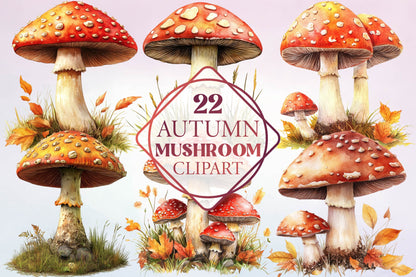 Autumn Mushroom Clipart Bundle 22 Fall Mushroom Designs