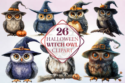 26 Halloween Witch Owl Clipart PNG Bundle