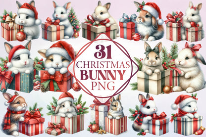 Christmas Bunny PNG Bundle 31 Cute Holiday Rabbit Designs