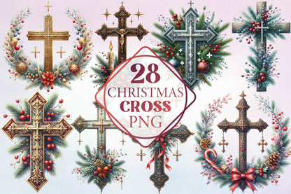 Christmas Cross PNG Bundle 28 Religious Holiday Cross Designs
