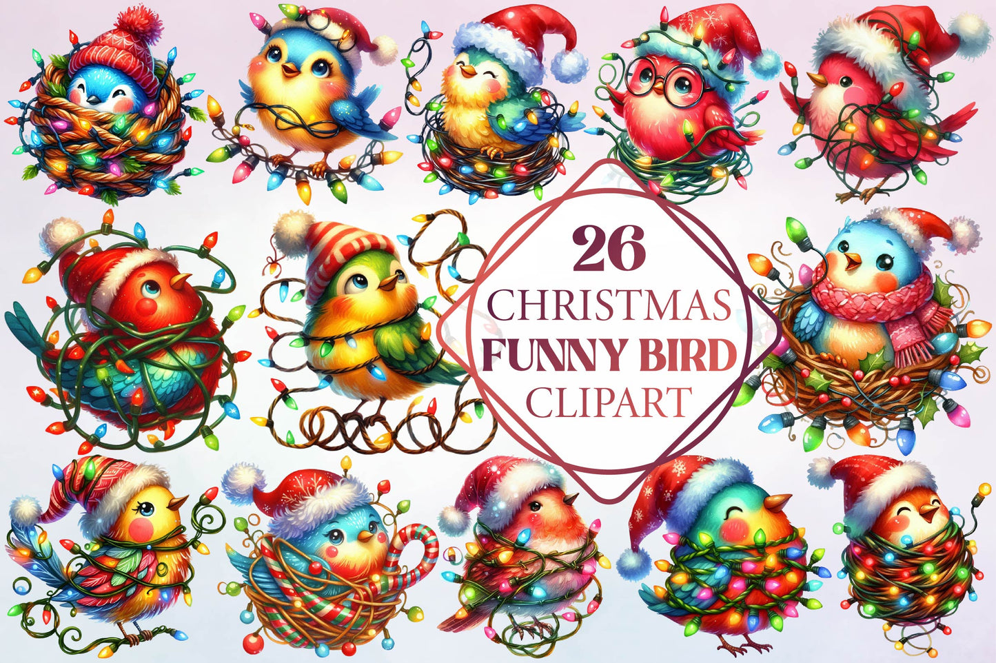 26 Christmas Funny Bird Clipart Bundle