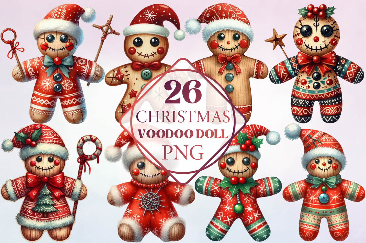26 Christmas Voodoo Doll PNG Clipart Bundle