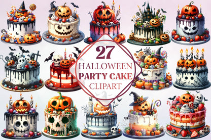27 Halloween Party Cake Clipart PNG Bundle