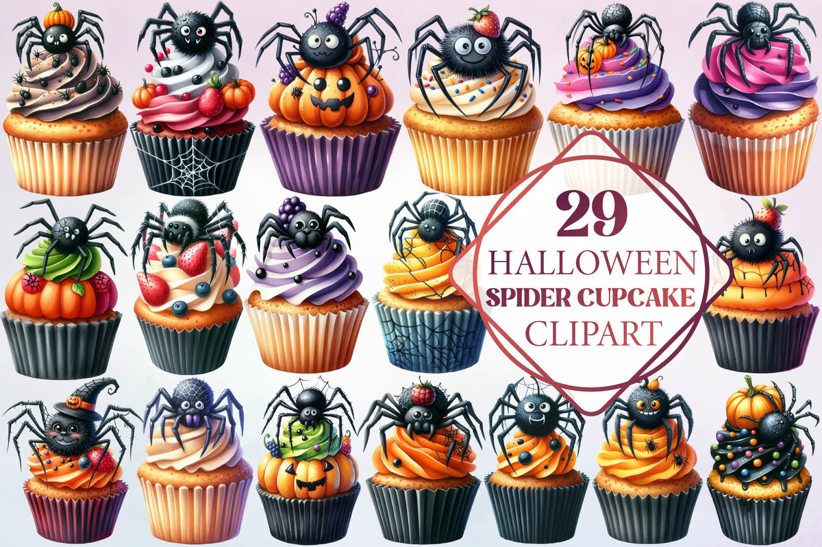 29 Halloween Spider Cupcake Clipart PNG Bundle