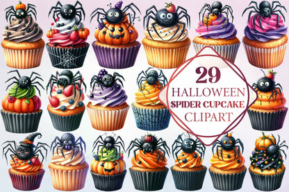 29 Halloween Spider Cupcake Clipart PNG Bundle