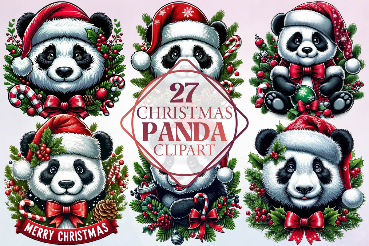 27 Christmas Panda Clipart Bundle PNG, Cute Panda Christmas Sublimation