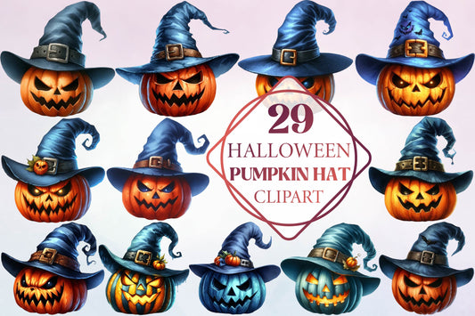29 Halloween Pumpkin Hat Clipart PNG Bundle