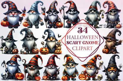 34 Halloween Scary Gnome Clipart PNG Bundle