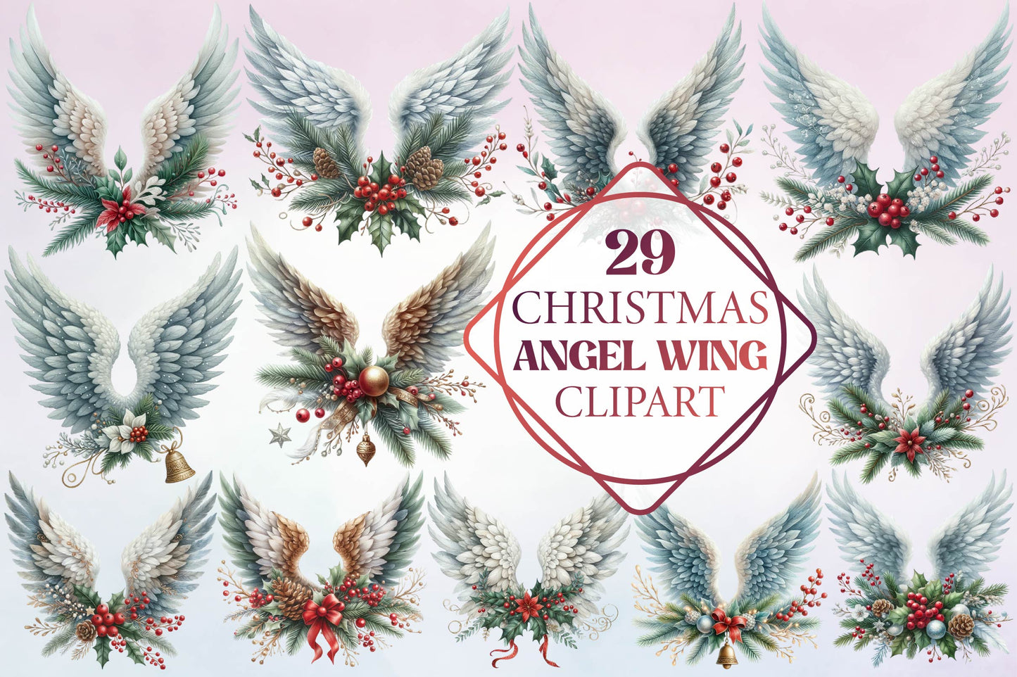 Christmas Angel Wings PNG Bundle 29 Winter Wing Clipart Designs