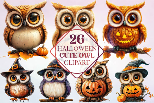 26 Halloween Cute Owl Clipart PNG