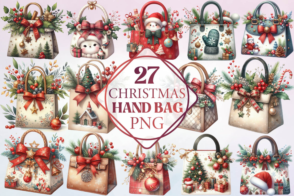 Christmas Handbag PNG Bundle 27 Holiday Purse Designs