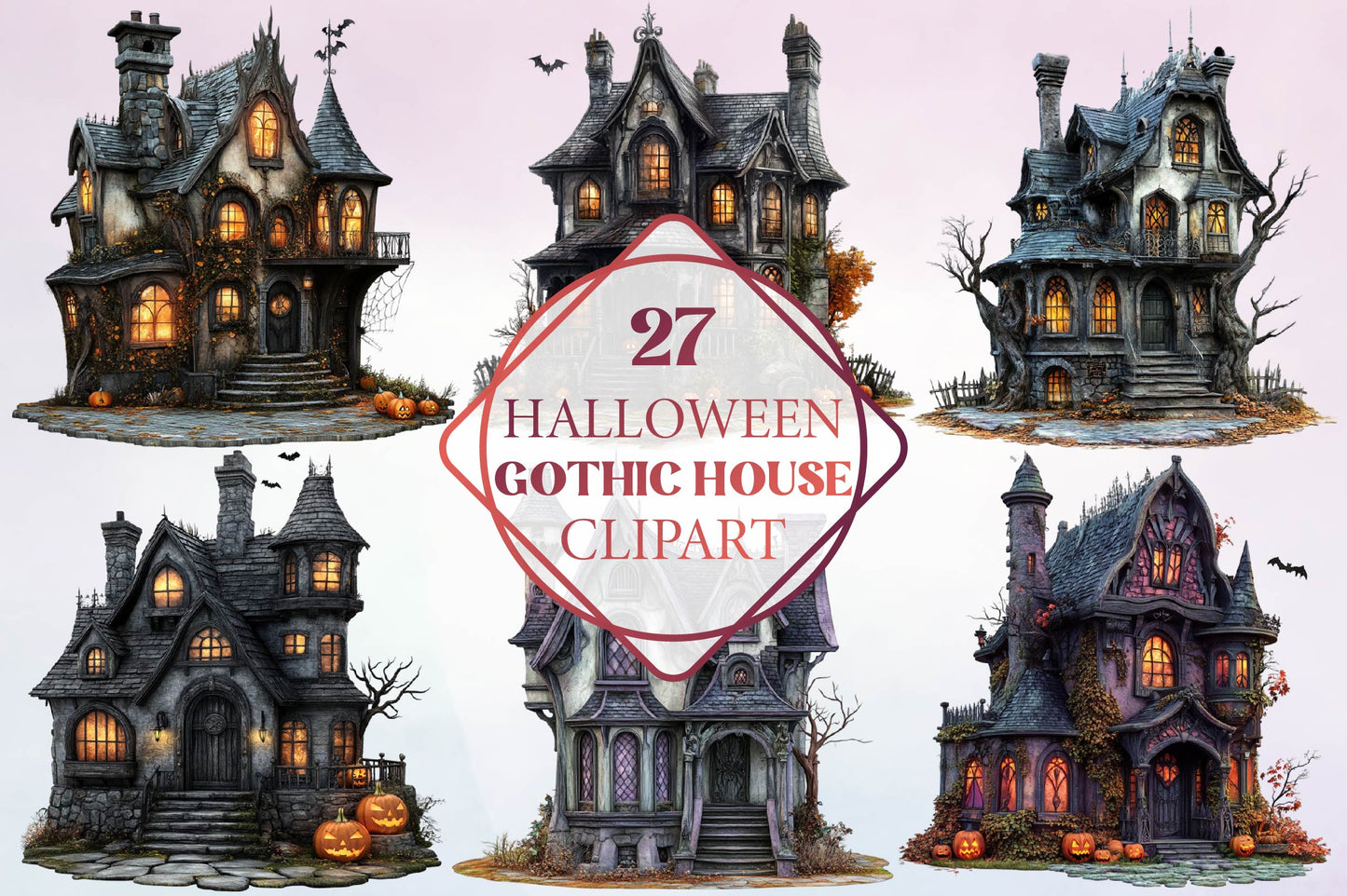 27 Halloween Gothic House Clipart Bundle