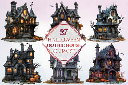 27 Halloween Gothic House Clipart Bundle