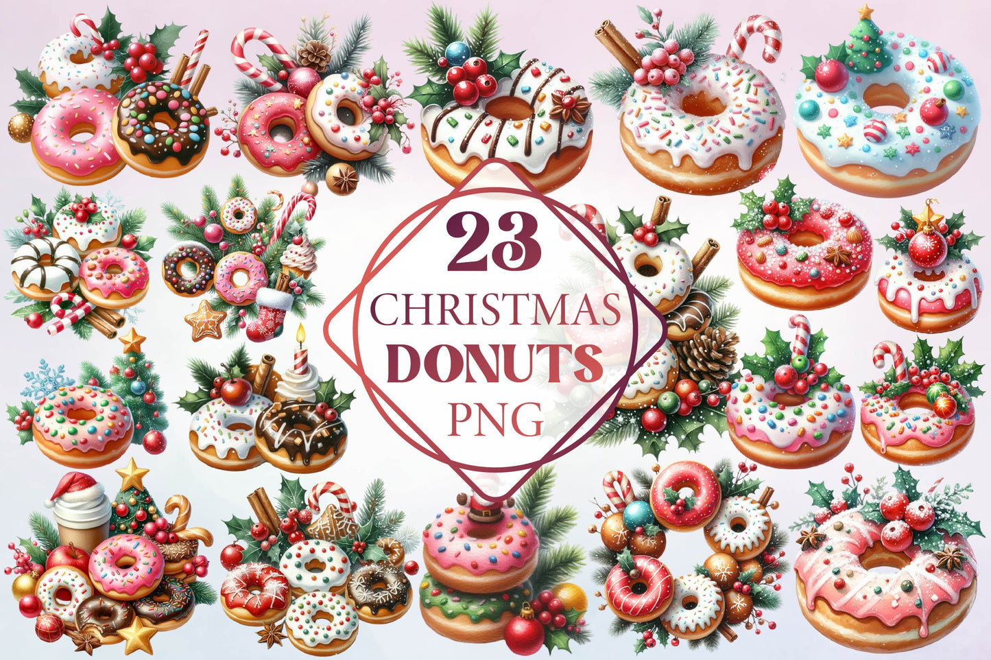 Christmas Donut PNG Clipart Bundle