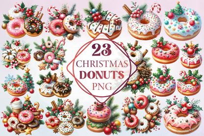 Christmas Donut PNG Clipart Bundle