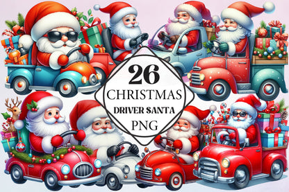 Christmas Driver Santa Clipart Bundle 26 Santa PNG Designs