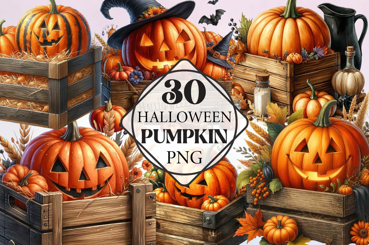 Halloween Pumpkin Watercolor Clipart PNG Bundle