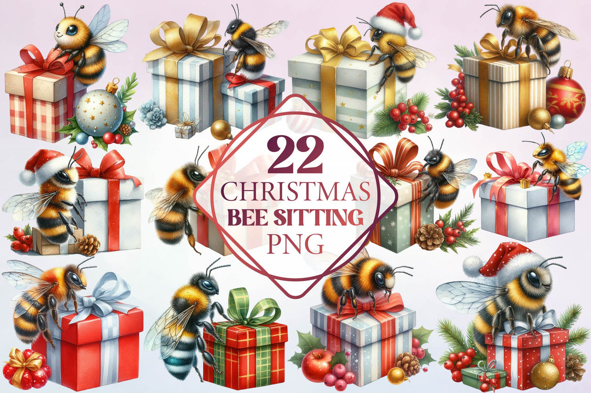 Christmas Bee Sitting PNG Clipart Bundle