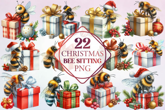Christmas Bee Sitting PNG Clipart Bundle