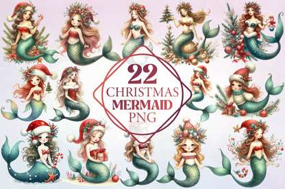 Christmas Mermaid PNG Bundle 22 Festive Mermaid Designs