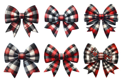 Christmas Buffalo Plaid Bow PNG Clipart Bundle