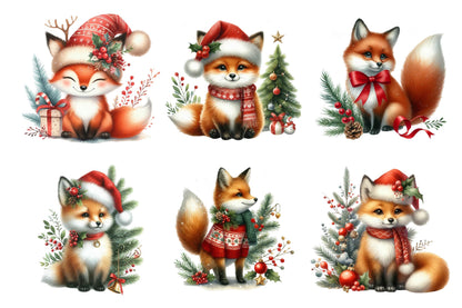 Christmas Fox PNG Clipart Bundle 23 Cute Holiday Fox Designs
