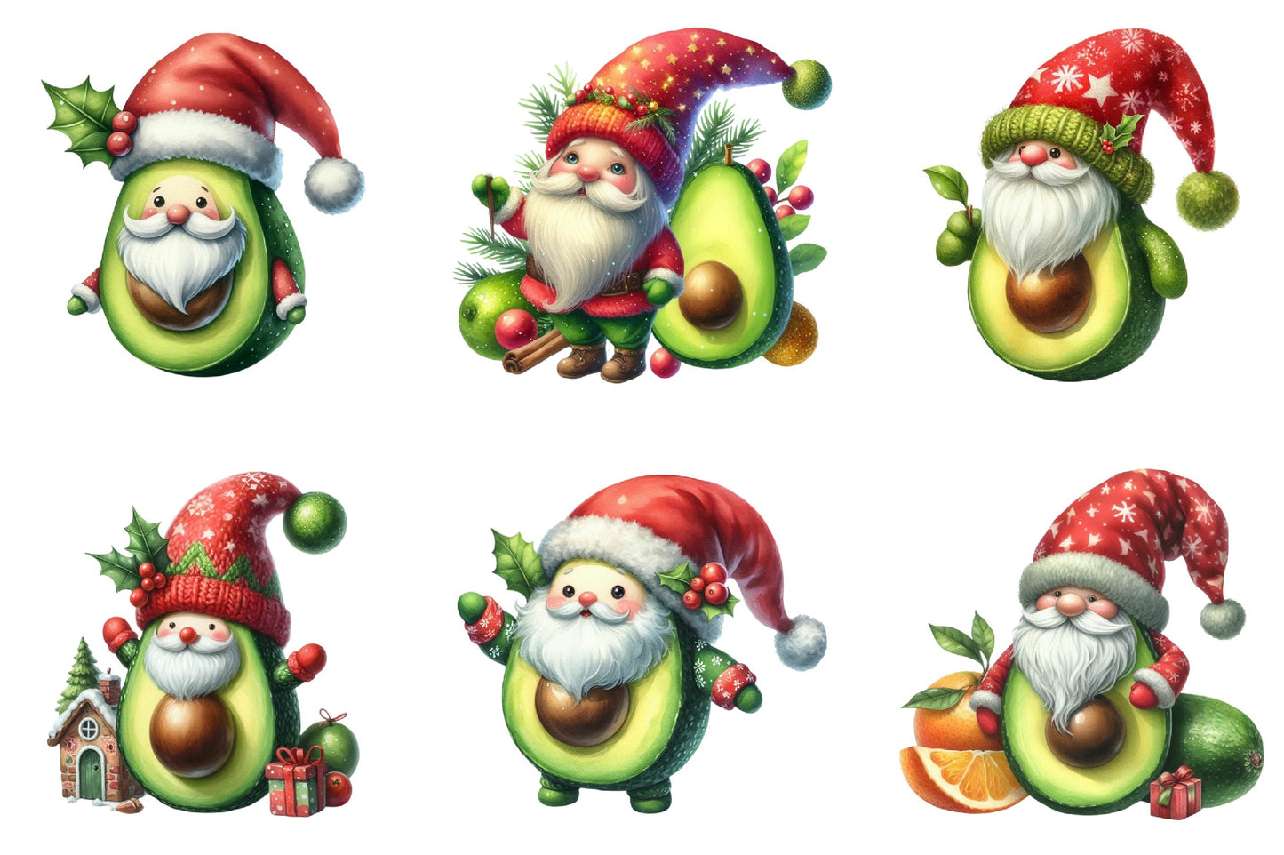 Christmas Avocado Gnome PNG Bundle 28 Festive Clipart Designs