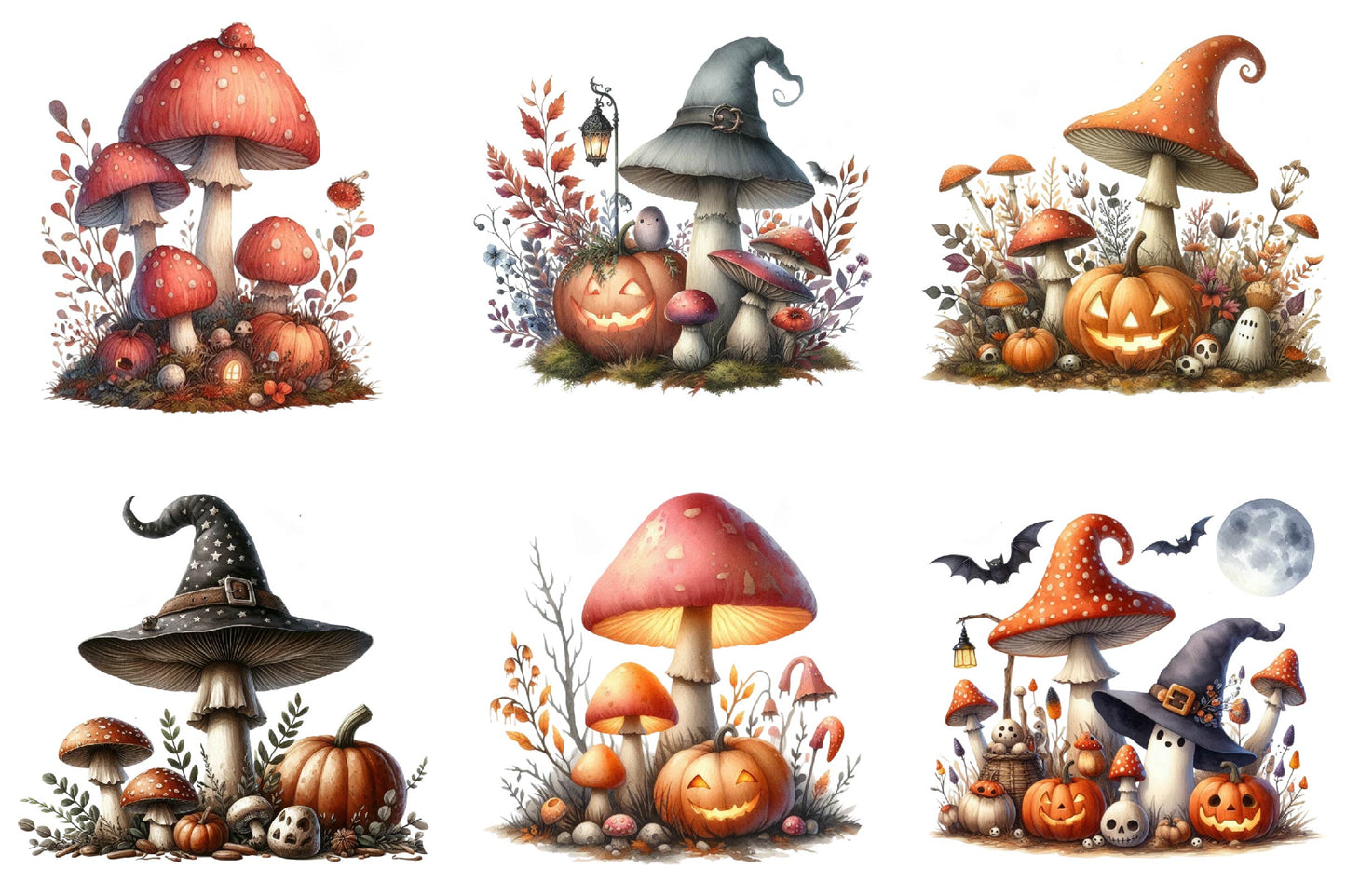 41 Halloween Mushroom Clipart PNG Bundle