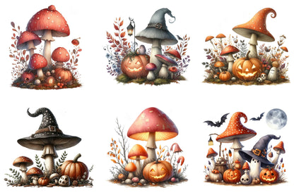 41 Halloween Mushroom Clipart PNG Bundle